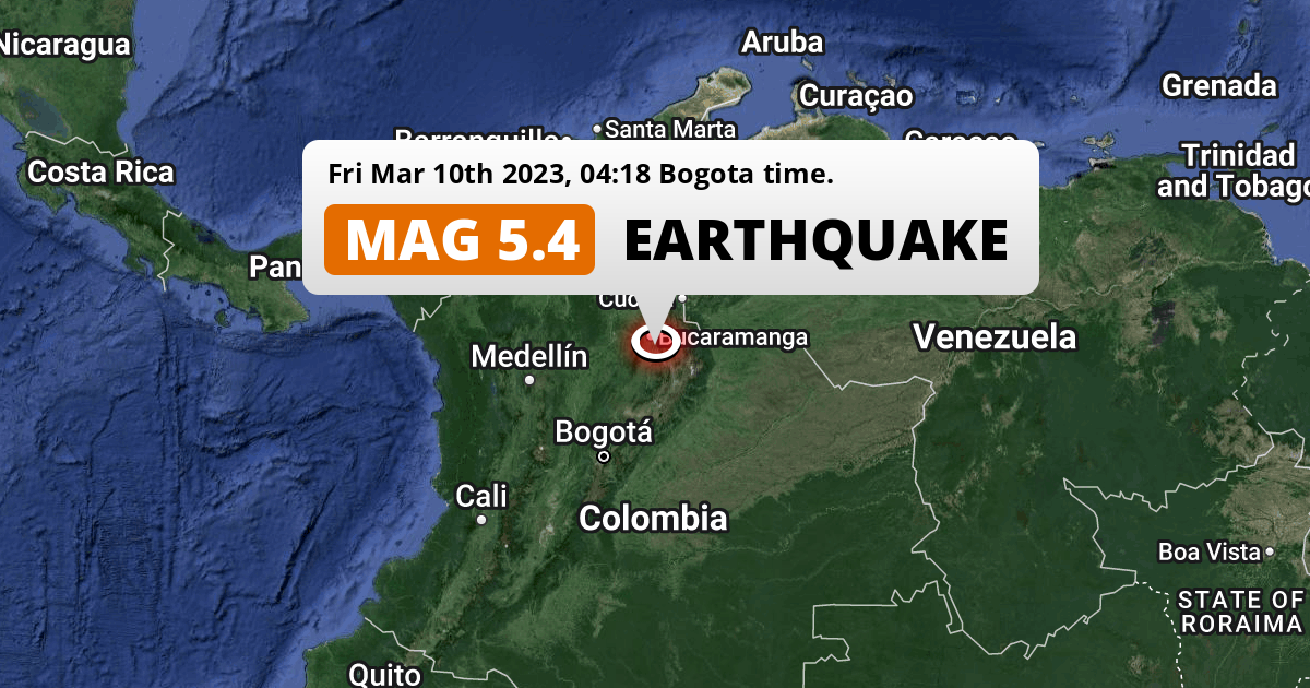 Significant M5.4 Earthquake struck on Friday Night near Bucaramanga in
