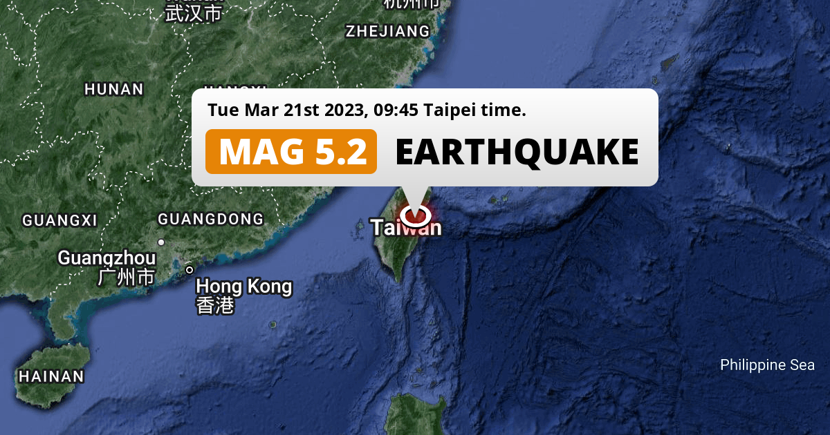 On Tuesday Morning a Shallow M5.2 Earthquake struck near Hualien City in Taiwan.