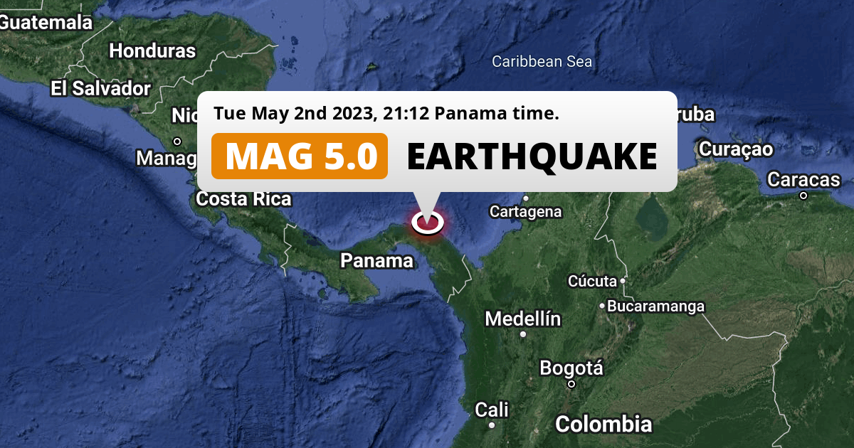 Significant M5.0 Earthquake struck on Tuesday Evening 115km from Panamá