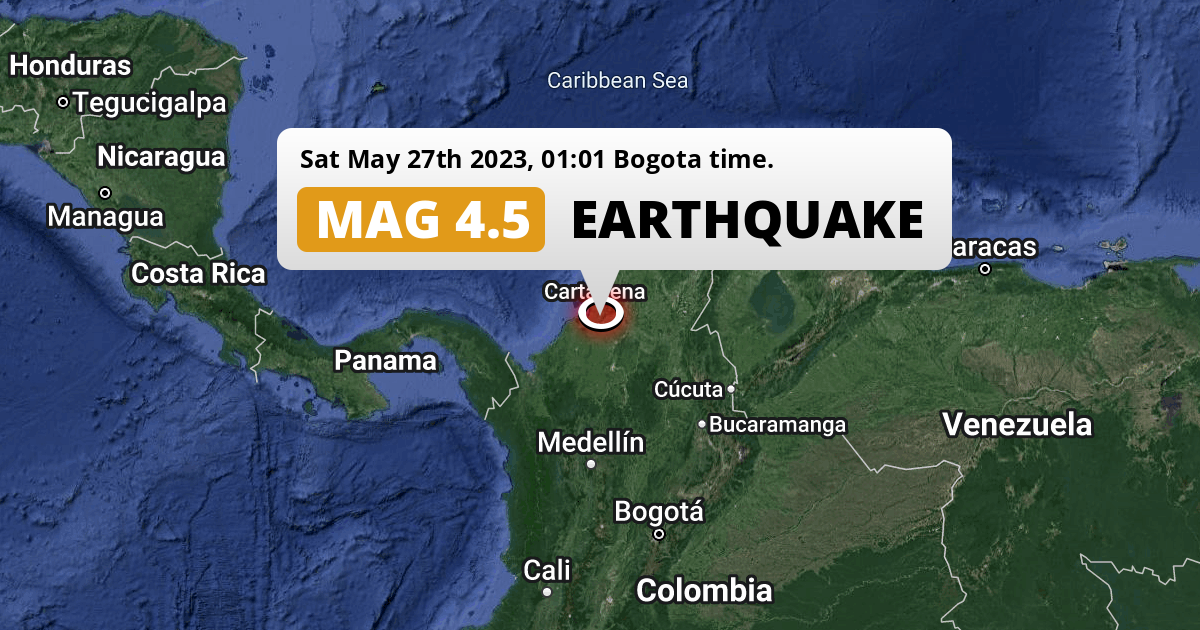 On Saturday Night an M4.5 Earthquake struck near Sincelejo in Colombia.