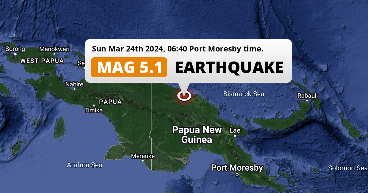 Shallow M5.0 AFTERSHOCK struck on Sunday Morning near Wewak in Papua