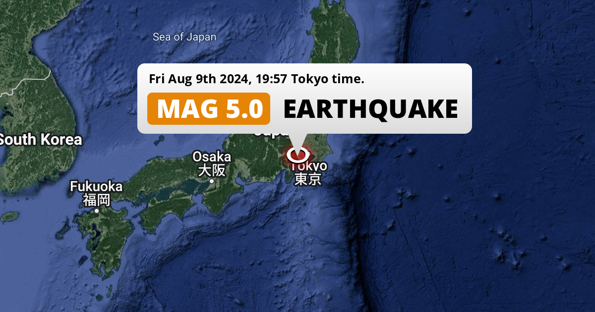 Shallow M5.0 Earthquake hit near Isehara in Japan on Friday Evening.