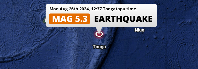 Significant M5.3 AFTERSHOCK struck on Monday Afternoon in the South Pacific Ocean 144km from Nuku‘alofa (Tonga).