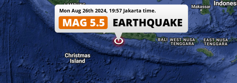 Significant M5.5 Earthquake struck on Monday Evening in the Indian Ocean 116km from Yogyakarta (Indonesia).