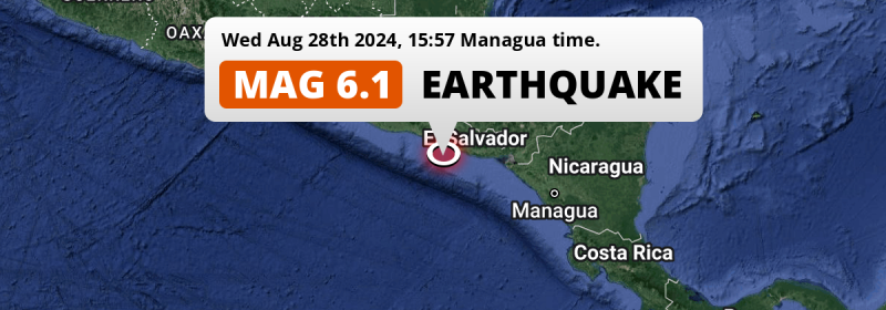 On Wednesday Afternoon a Strong M6.1 Earthquake struck in the North Pacific Ocean near San Salvador (El Salvador).