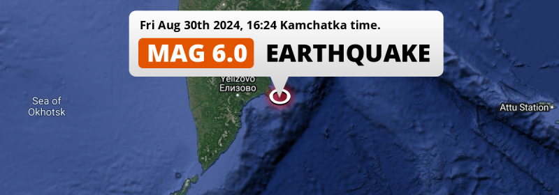 Shallow M6.0 Earthquake struck on Friday Afternoon in the North Pacific Ocean 117km from Petropavlovsk-Kamchatsky (Russia).