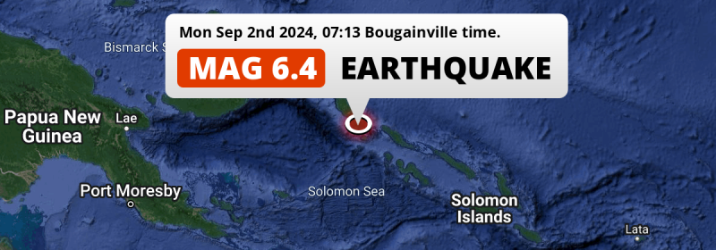 Strong M6.4 Earthquake struck on Monday Morning 0mi from Papua New Guinea.