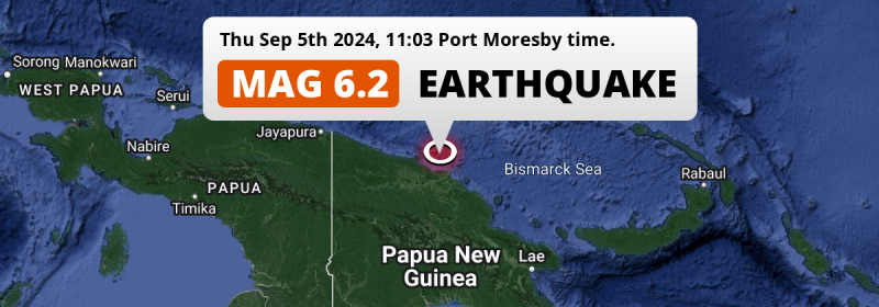 Shallow M6.2 Earthquake hit in the Bismarck Sea near Wewak (Papua New Guinea) on Thursday Morning.