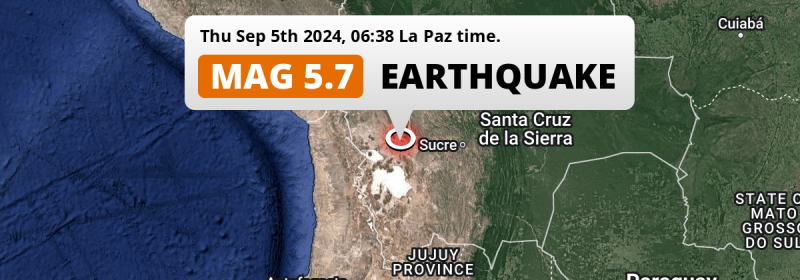 Significant M5.7 Earthquake struck on Thursday Morning 128km from Oruro in Bolivia.