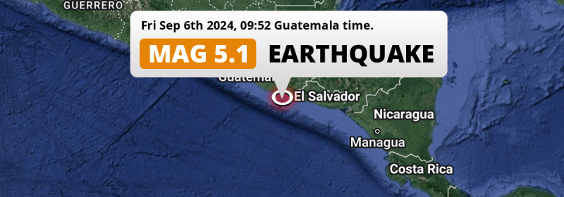 Significant M5.1 Earthquake struck on Friday Morning in the North Pacific Ocean 139km from Guatemala City (Guatemala).