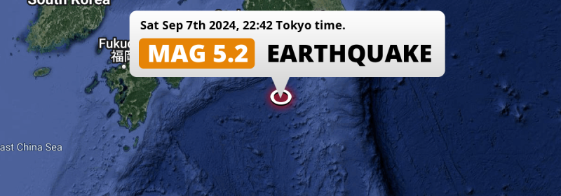 On Saturday Evening a Significant M5.2 Earthquake struck in the Philippine Sea 280km from Hamamatsu (Japan).