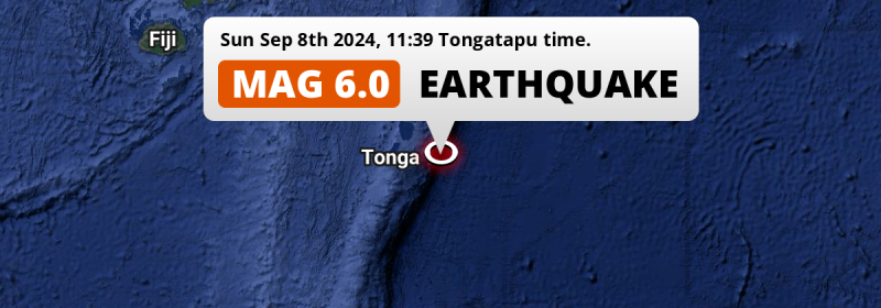 Shallow M6.0 Earthquake hit in the South Pacific Ocean 155km from Nuku‘alofa (Tonga) on Sunday Morning.