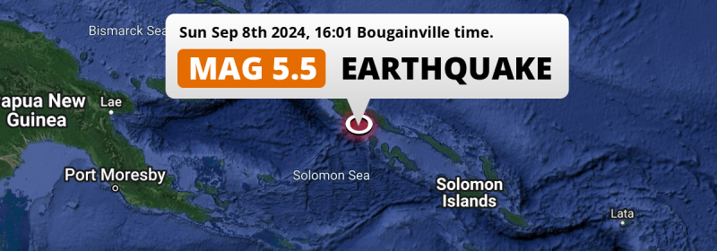 Significant M5.5 Earthquake struck on Sunday Afternoon in the Solomon Sea 146km from Arawa (Papua New Guinea).