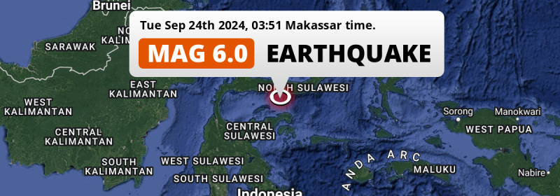 Strong M6.0 Earthquake struck on Tuesday Night in the Gulf Of Tomini near Gorontalo (Indonesia).