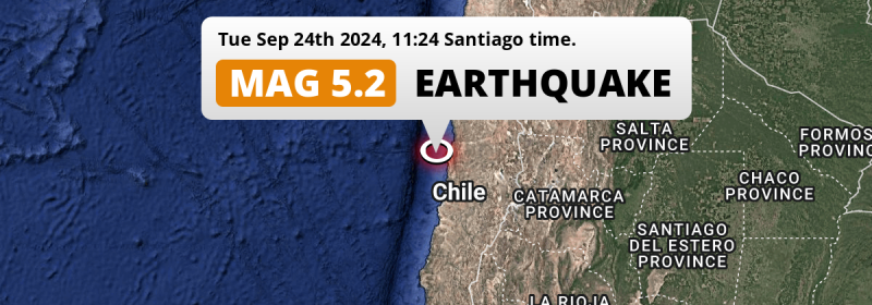 Significant M5.2 Earthquake hit in the South Pacific Ocean 178km from Copiapó (Chile) on Tuesday Morning.