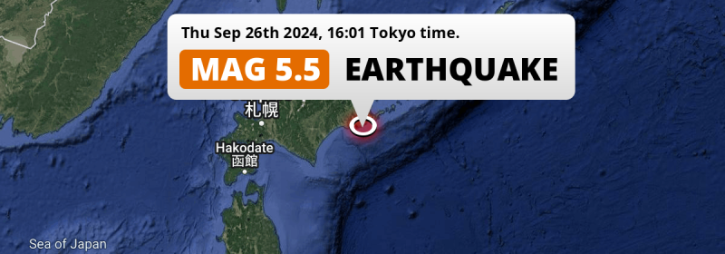 Significant M5.5 Earthquake hit in the North Pacific Ocean near Kushiro (Japan) on Thursday Afternoon.