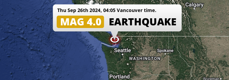 On Thursday Night an  M4.0 Earthquake struck in the Coastal Waters Of Southeast Alaska And British Columbia near Bellingham (The United States).