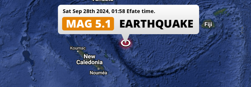 Significant M5.1 Earthquake struck on Saturday Night in the Coral Sea 272km from Port-Vila (Vanuatu).