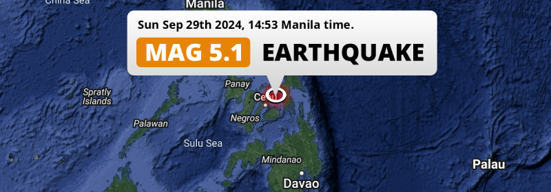 Shallow M5.1 Earthquake struck on Sunday Afternoon in the Philippine Sea near Cebu City (The Philippines).