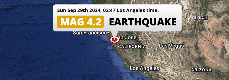 Shallow M4.2 Earthquake hit near Watsonville in The United States on Sunday Night.