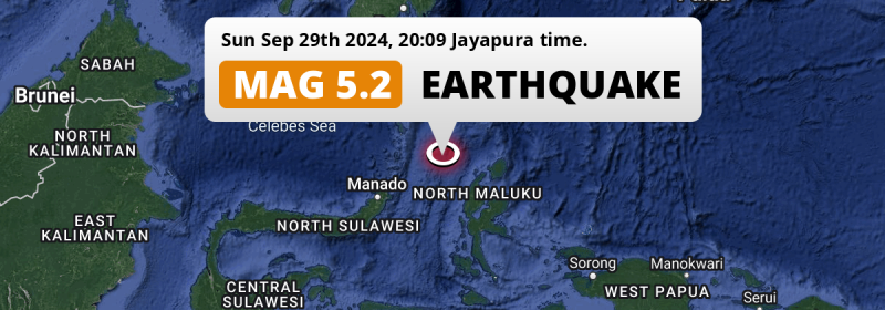 On Sunday Evening a Significant M5.2 Earthquake struck in the Maluku Sea 245km from Manado (Indonesia).