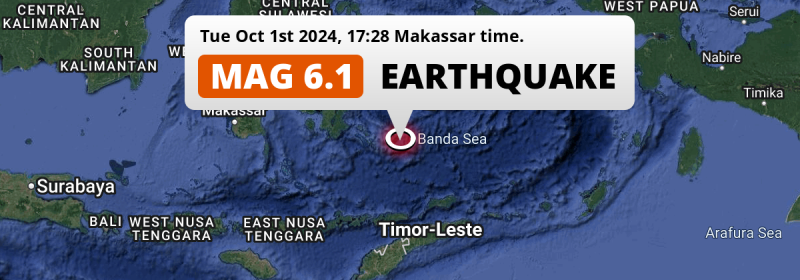 Strong M6.1 Earthquake hit in the Banda Sea 348km from Kendari (Indonesia) on Tuesday Afternoon.