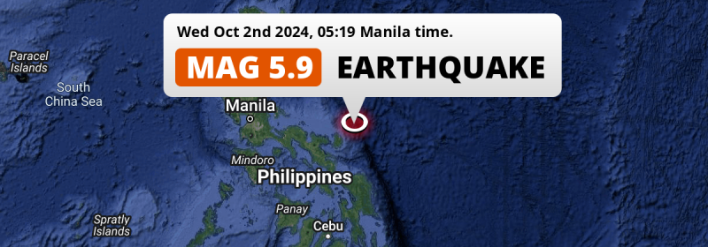 Shallow M5.9 Earthquake struck on Wednesday Night in the Philippine Sea near Virac (The Philippines).