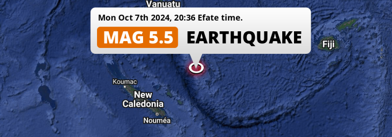 Significant M5.5 Earthquake struck on Monday Evening in the Coral Sea 220km from Port-Vila (Vanuatu).