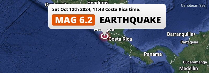 On Saturday Morning a Shallow M6.2 Earthquake struck in the North Pacific Ocean near Liberia (Costa Rica).