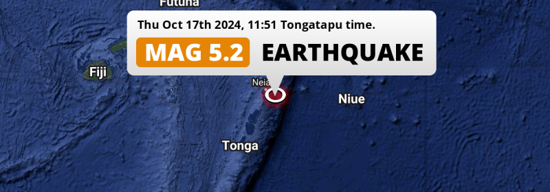 Shallow M5.2 Earthquake struck on Thursday Morning in the South Pacific Ocean 280km from Nuku‘alofa (Tonga).