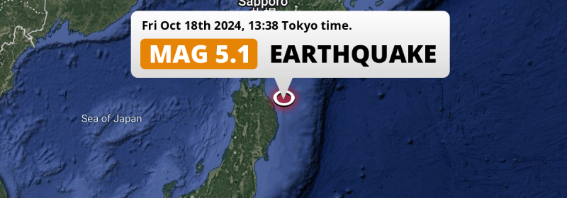 Significant M5.1 Earthquake hit in the North Pacific Ocean near Hachinohe (Japan) on Friday Afternoon.