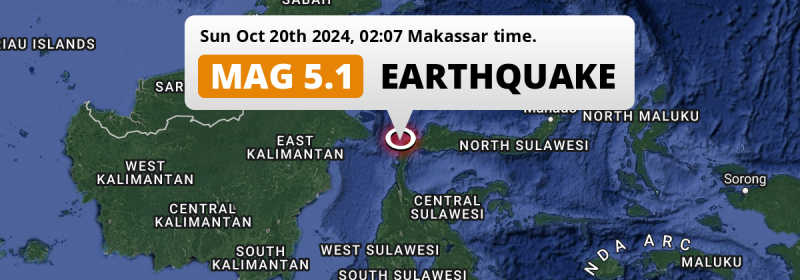 Significant M5.1 Earthquake hit in the Makassar Strait 163km from Palu (Indonesia) on Sunday Night.