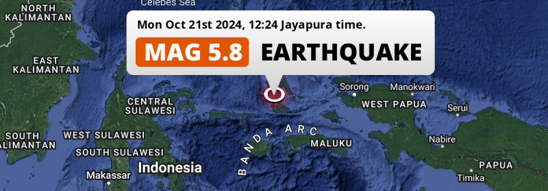 On Monday Afternoon a Shallow M5.8 Earthquake struck 5mi from Indonesia.