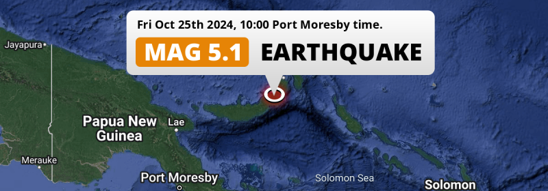 Significant M5.1 AFTERSHOCK struck on Friday Morning 123km from Kokopo in Papua New Guinea.