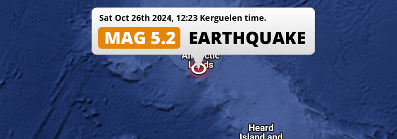 On Saturday Afternoon an Unusually powerful M5.2 Earthquake struck in the Indian Ocean 118km from Port-aux-Français (French Southern Territories).