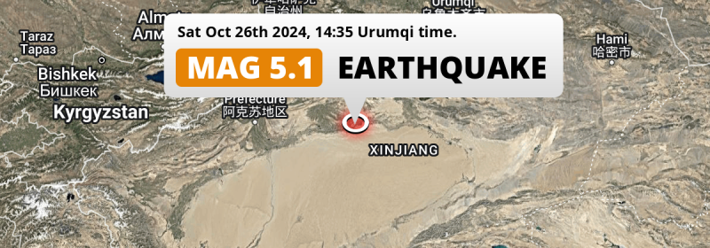 Shallow M5.1 Earthquake struck on Saturday Afternoon 125km from Kuqa in China.