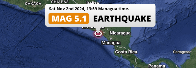 Significant M5.1 Earthquake struck on Saturday Afternoon in the North Pacific Ocean near Chinandega (Nicaragua).