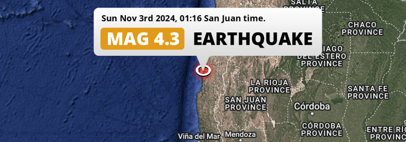  M4.3 AFTERSHOCK hit near La Serena in Chile on Sunday Night.