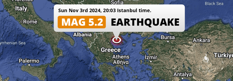 Shallow M5.2 Earthquake struck on Sunday Evening in the Aegean Sea near Thessaloníki (Greece).