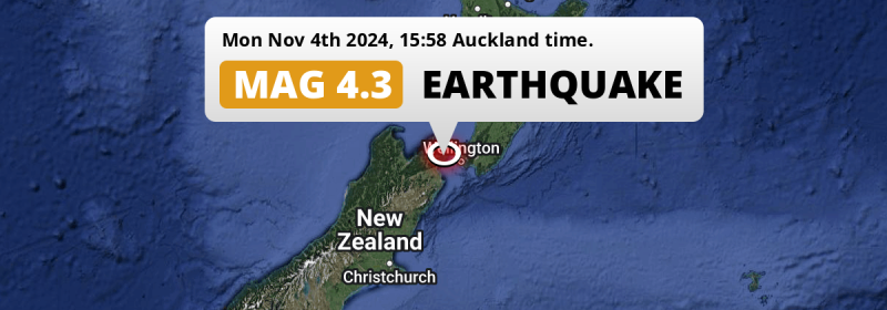 On Monday Afternoon an  M4.3 Earthquake struck in the Tasman Sea near Wellington (New Zealand).