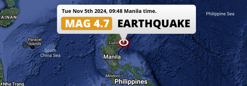  M4.7 Earthquake struck on Tuesday Morning in the Philippine Sea near Santiago (The Philippines).