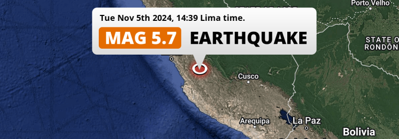 Significant M5.7 Earthquake struck on Tuesday Afternoon near Huancavelica in Peru.