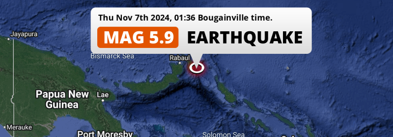 Significant M5.9 Earthquake struck on Thursday Night in the South Pacific Ocean 125km from Kokopo (Papua New Guinea).