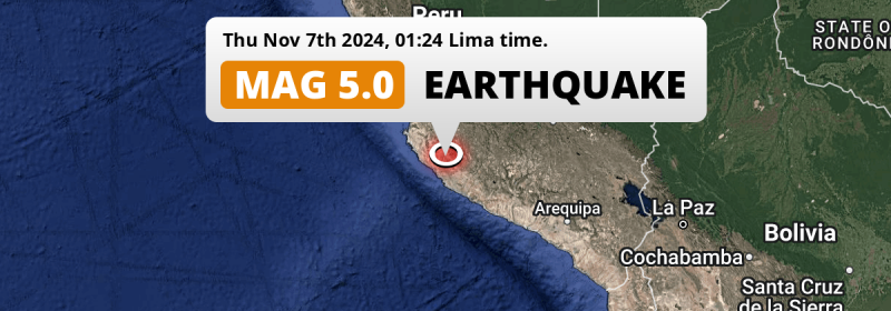 Significant M5.0 Earthquake struck on Thursday Night near Nazca in Peru.