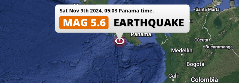 On Saturday Night a Shallow M5.6 FORESHOCK struck in the North Pacific Ocean 105km from David (Panama).