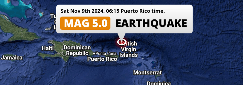 Shallow M5.0 Earthquake hit in the North Atlantic Ocean 136km from San Juan (Puerto Rico) on Saturday Morning.