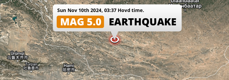 Unusually powerful M5.0 Earthquake hit 175km from Bayanhongor in Mongolia on Sunday Night.