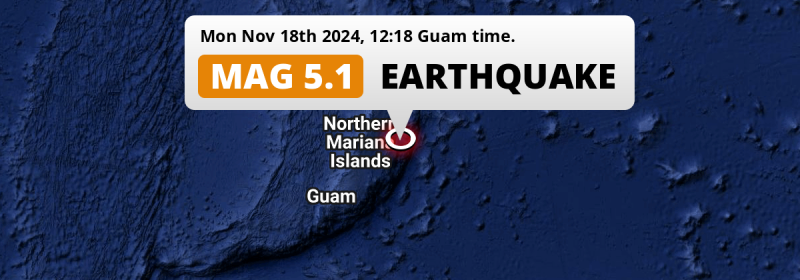 On Monday Afternoon a Shallow M5.1 Earthquake struck in the North Pacific Ocean 141km from Saipan (Northern Mariana Islands).