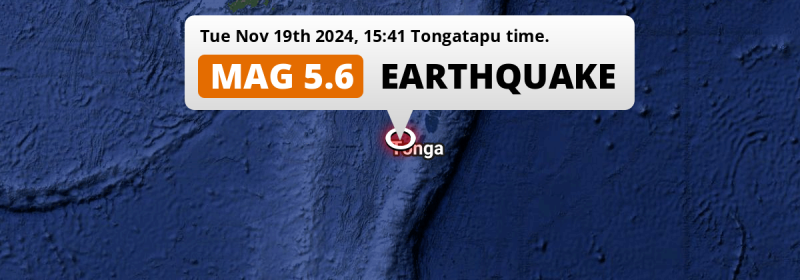 On Tuesday Afternoon a Shallow M5.6 Earthquake struck in the South Pacific Ocean near Nuku‘alofa (Tonga).