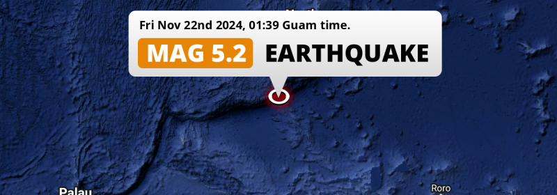 Significant M5.2 Earthquake struck on Friday Night in the North Pacific Ocean 212km from Dededo Village (Guam).